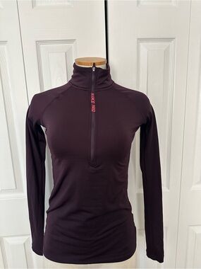 Nike Long-Sleeve Half-Zip active wear Top in Dark Plum with Pink Logo
